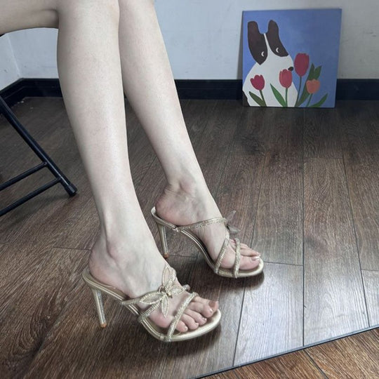 Damen elegante High Heel Sandalen mit geschwungenem Riemendesign EB