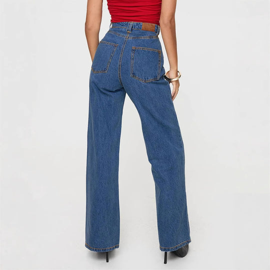 Damen High-Waist Jeans mit weitem Bein und eleganter Bundgestaltung EB