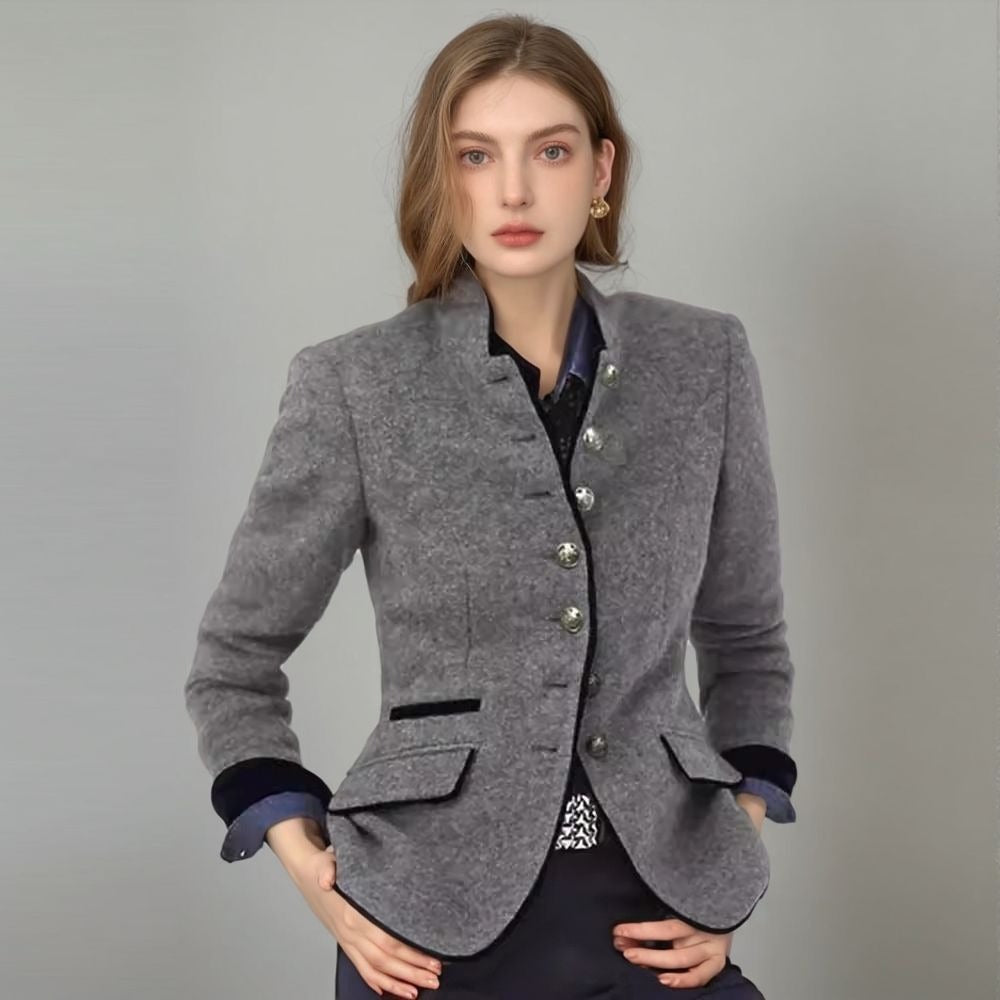 Damen elegante Blazerjacke mit Knopfleiste und praktischen Taschen EB