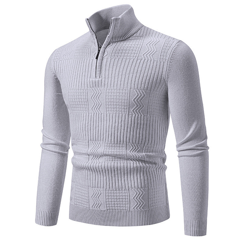 Herren hochwertiger Strickpullover mit modernem Zipper und strukturiertem Muster EB