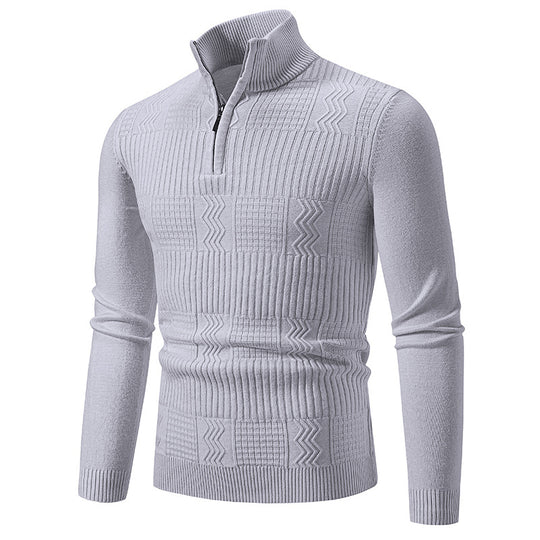 Herren hochwertiger Strickpullover mit modernem Zipper und strukturiertem Muster EB