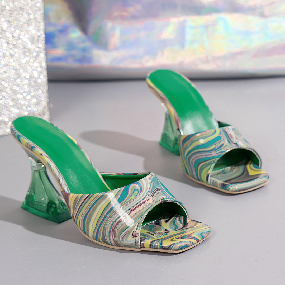 Damen Offene Mules mit eleganter und trendiger Wellenoptik EB