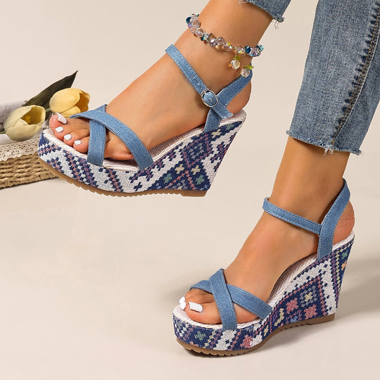 Damen Wedge-Sandalen mit verstellbarem Riemendesign und komfortabler gepolsterter Sohle EB