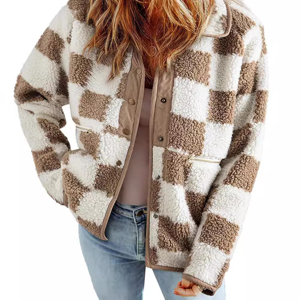 Damen Kuschelige Schafwolljacke mit modernen Karomustern EB