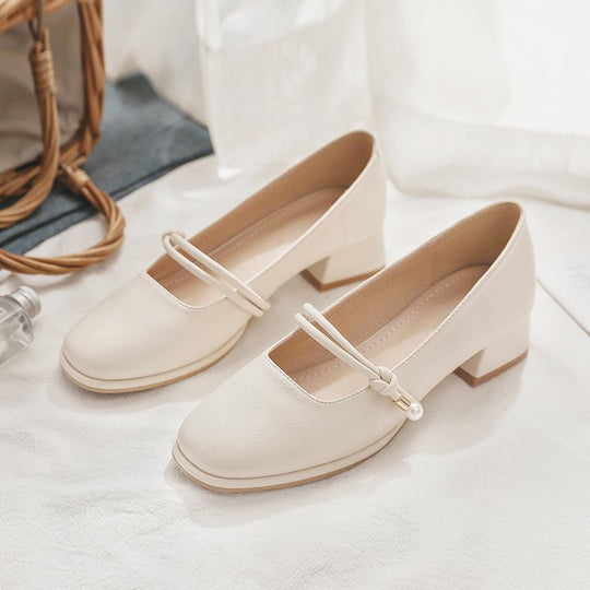 Damen elegante Mary Jane Pumps mit modischem Blockabsatz und feinem Schnallenakzent EB