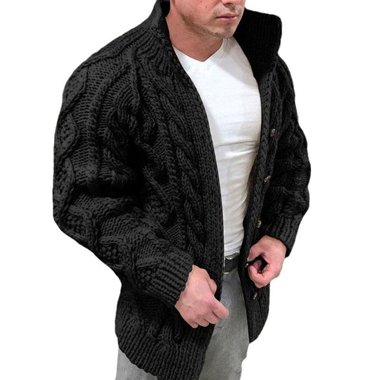Herren Strickjacke mit stylischem Zopfmuster und hohem Kragen EB