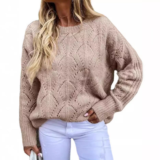 Damen eleganter Strickpullover mit filigranem Muster EB