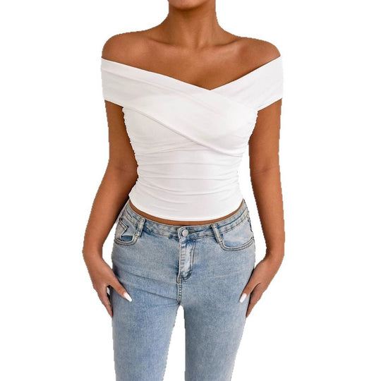 Damen schulterfreies Oberteil mit eleganter Drapierung EB