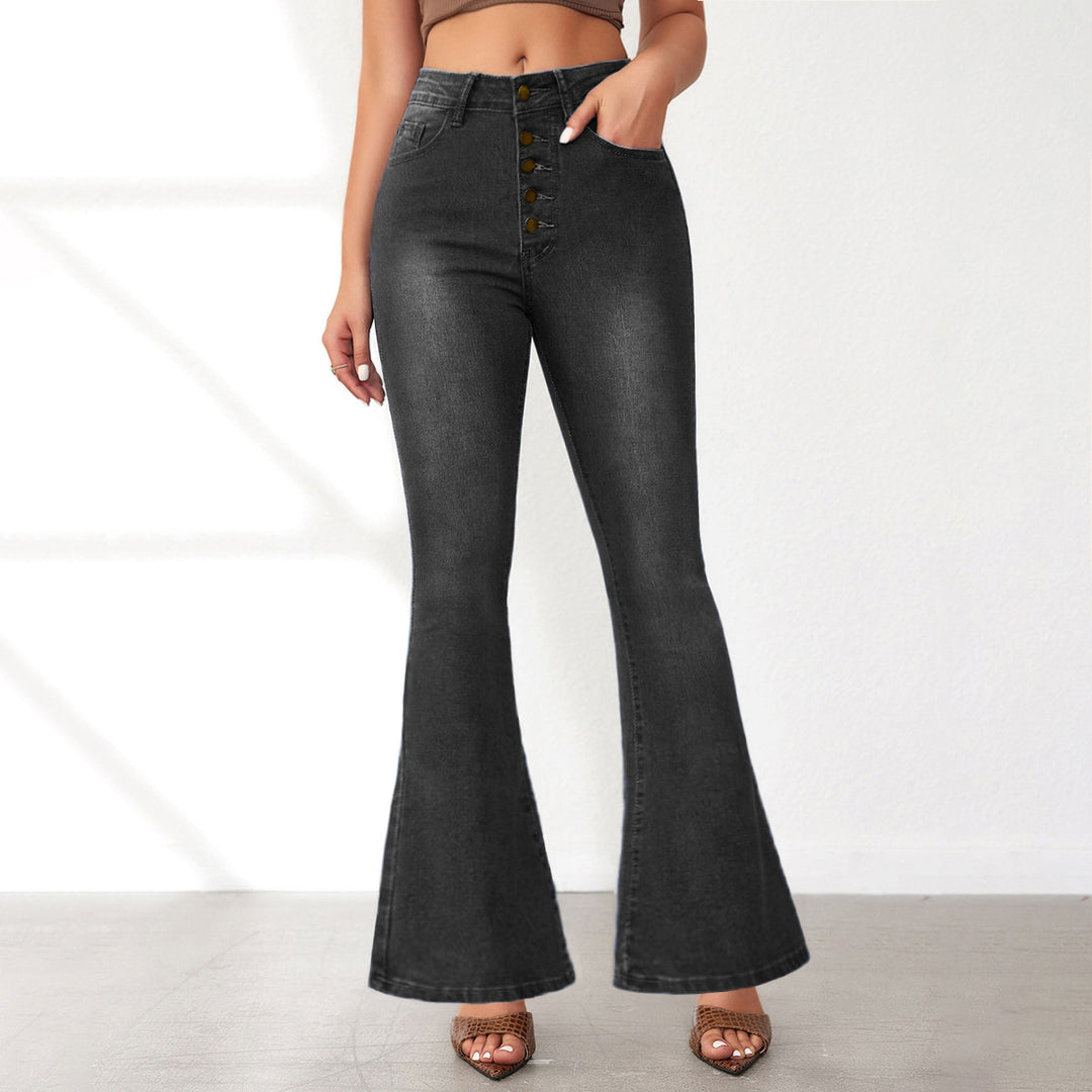 Damen Flared Jeans mit hohem Bund und Knopfdetail EB
