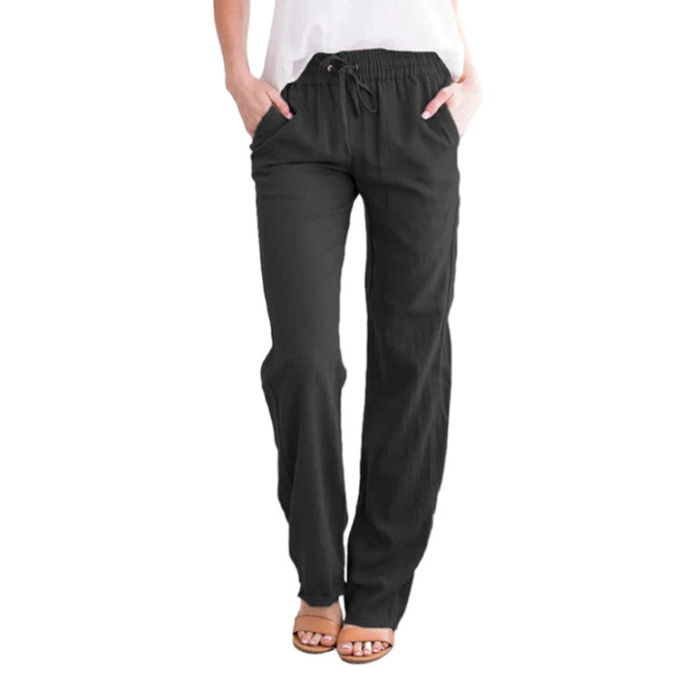 Damen nan leichte Leinenhose mit elastischem Bund und weitem Bein EB