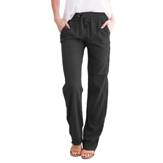 Damen nan leichte Leinenhose mit elastischem Bund und weitem Bein EB
