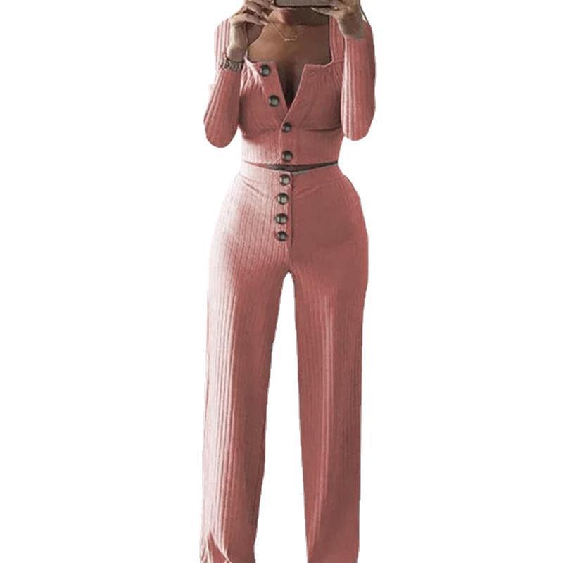 Damen Strickanzug mit Knopfleiste und weitem Schnitt EB