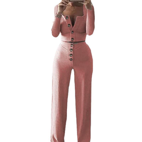 Damen Strickanzug mit Knopfleiste und weitem Schnitt EB