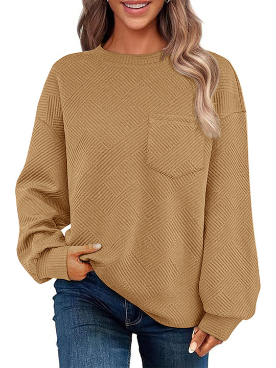 Damen Strukturierter Sweatshirt mit Patch-Tasche EB