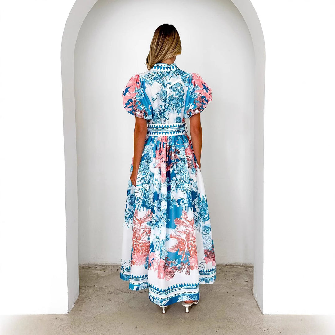 Damen Maxikleid mit hohem Kragen und eleganten Puffärmeln EB