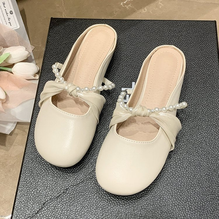 Damen verzierte Mules mit Perlenakzent und Schleifen-Detail EB