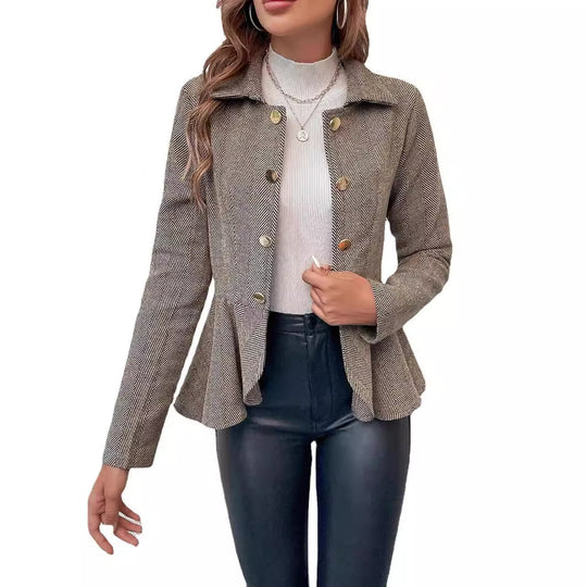 Damen Chic Tailored Blazerjacke mit asymmetrischem Saum und Knopfdetails EB