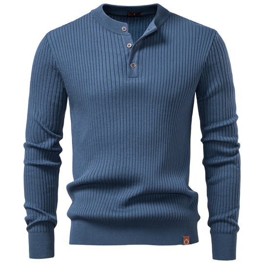 Herren Strickpullover mit feinem Rippenmuster und modischem Knopfdetail EB