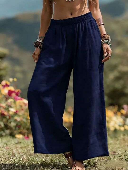 Damen Weit geschnittene Leinenhose EB
