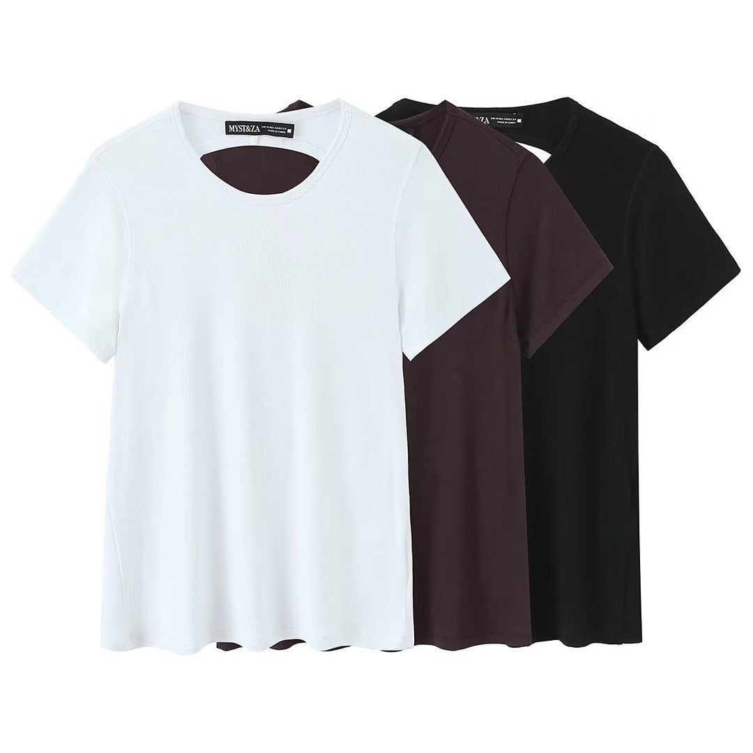 Damen Freizeit T-Shirt mit modernem Rückenausschnitt und hochwertiger Baumwolle EB
