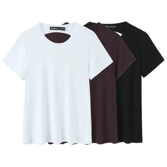 Damen Freizeit T-Shirt mit modernem Rückenausschnitt und hochwertiger Baumwolle EB