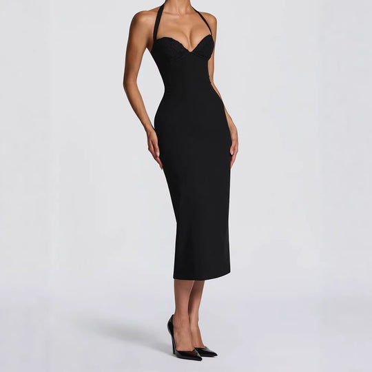 Damen Elegantes Bodycon-Kleid mit Halterdesign EB