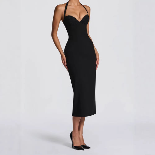 Damen Elegantes Bodycon-Kleid mit Halterdesign EB