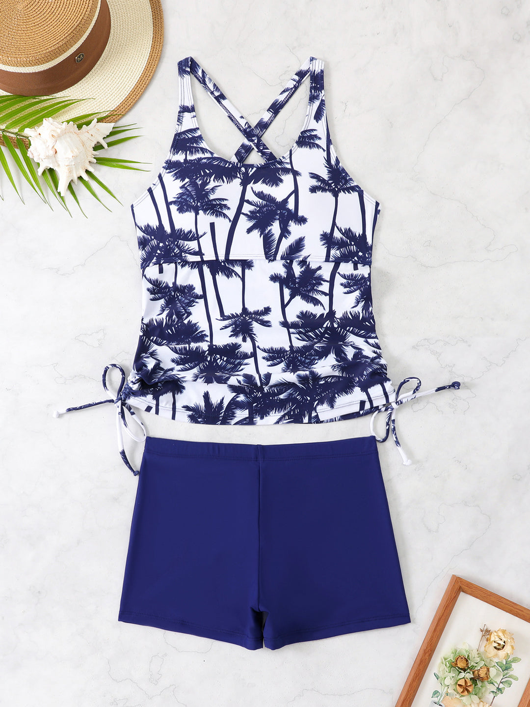 Damen Modischer Tankini mit gekreuzten Trägern und kurzem Unterteil EB