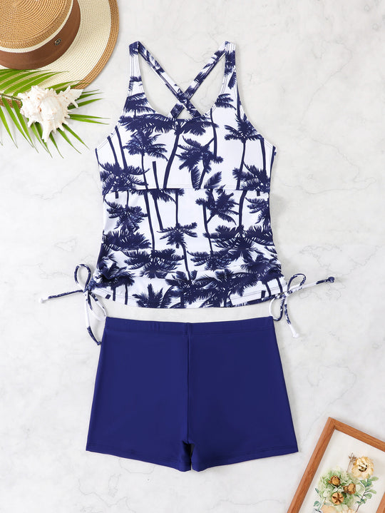 Damen Modischer Tankini mit gekreuzten Trägern und kurzem Unterteil EB