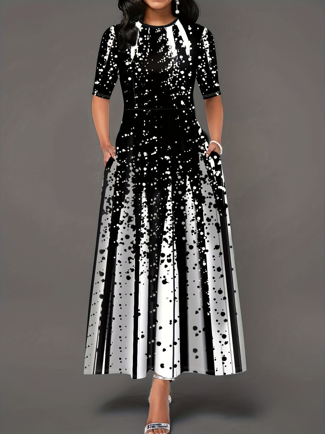 Damen Maxikleid mit elegantem Spritzmotiv EB