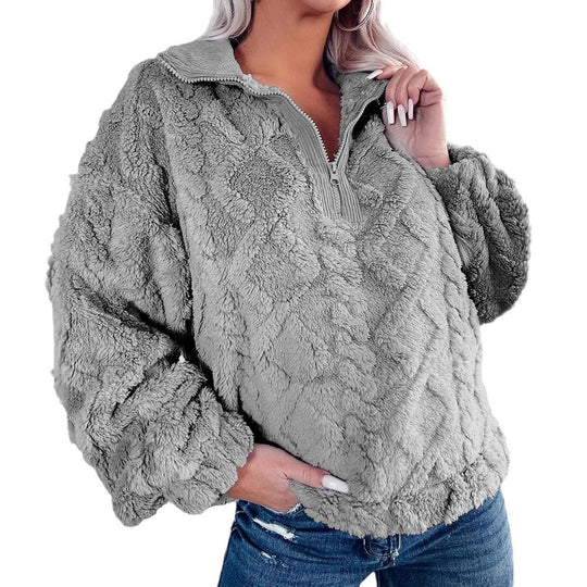 Damen Kuschelige Fleece-Pullover mit Reißverschluss und Wabenmuster EB