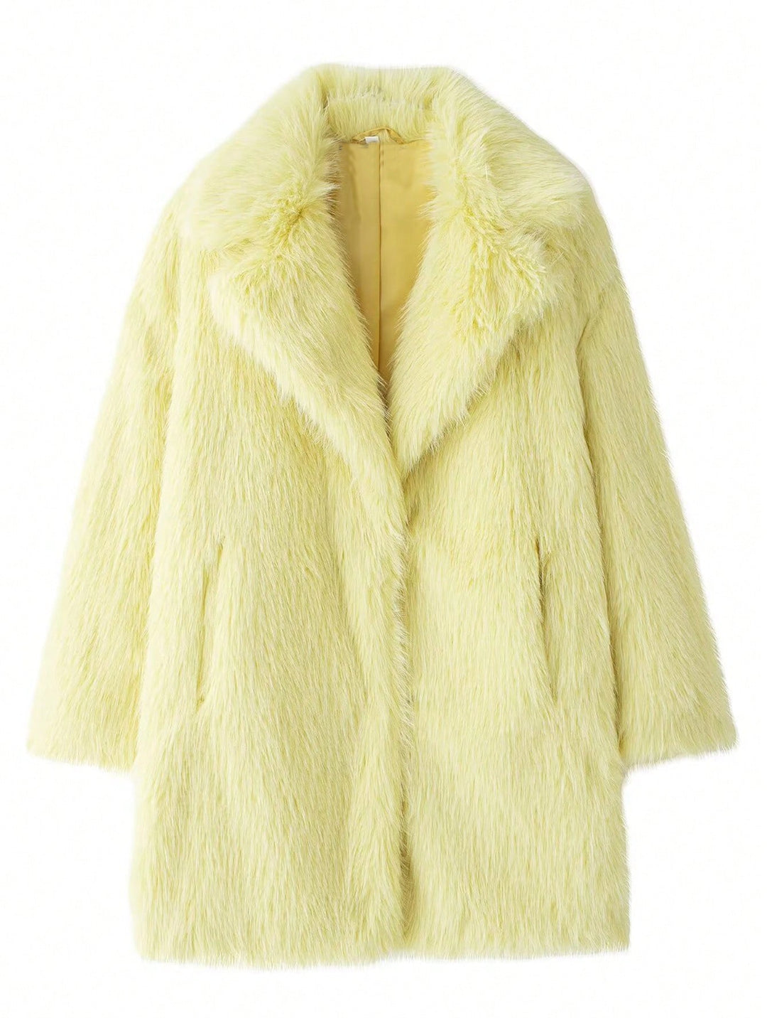 Damen luxuriöse Kunstfelljacke mit weichem Revers und großen Taschen EB