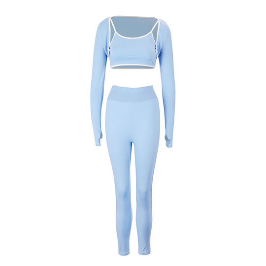 Damen Sportliches Set mit langärmligem Crop-Top und enganliegender Leggings EB