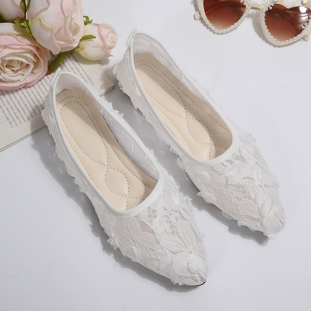 Damen elegante Ballerinas mit floralem Spitzen-Design EB