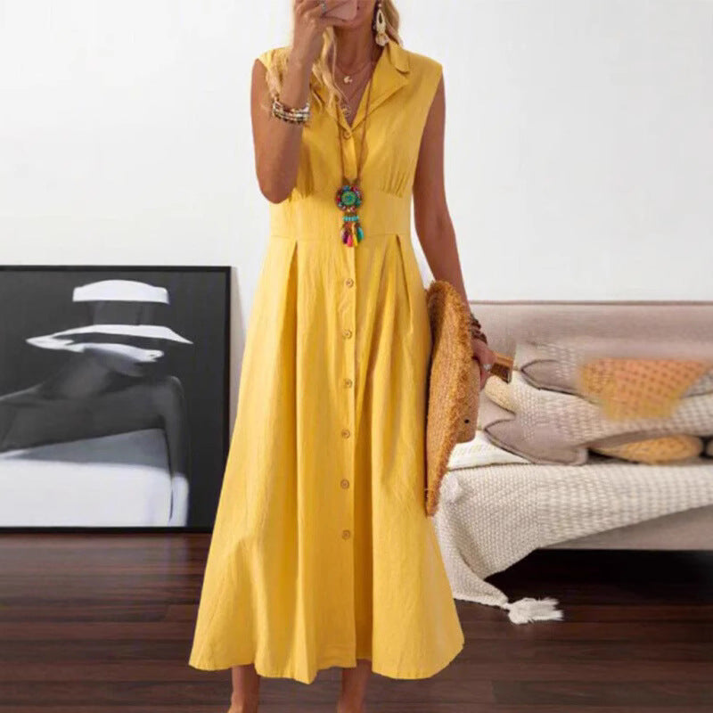 Damen Sommerliches Maxi-Kleid mit Knopfleiste und ärmellosem Design EB