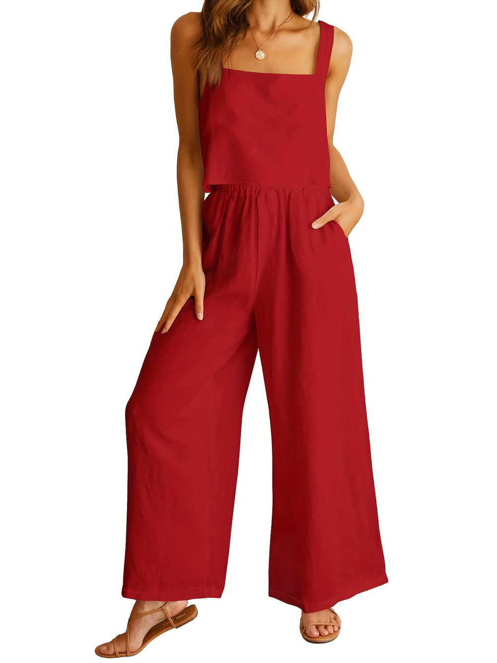 Damen Lässiger Jumpsuit mit weiten Beinen und praktischen Taschen EB