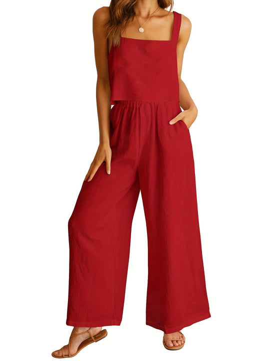 Damen Lässiger Jumpsuit mit weiten Beinen und praktischen Taschen EB