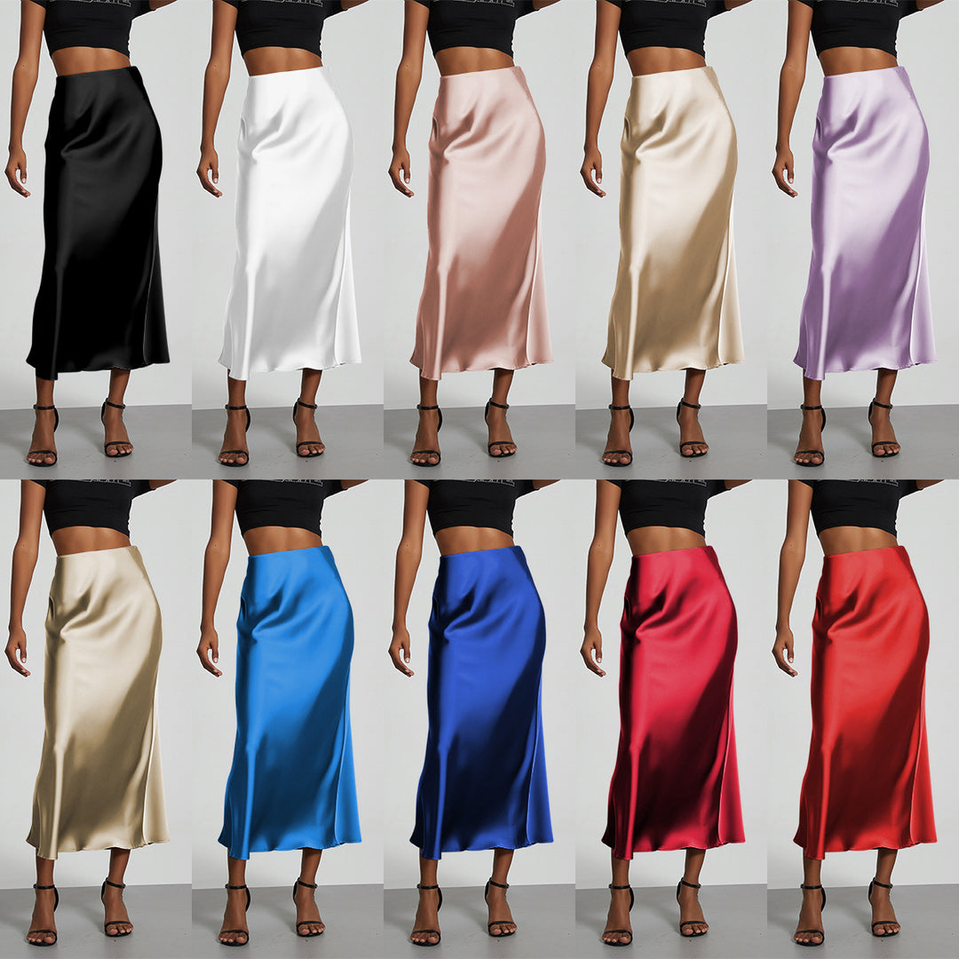 Damen Elegante und fließende Satin Maxiröcke EB