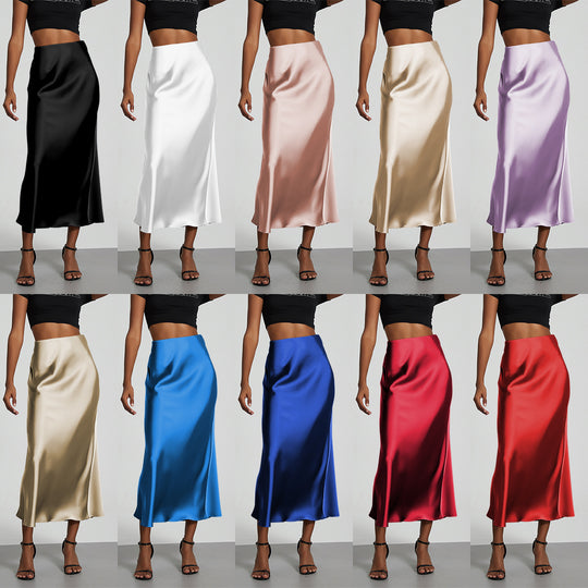 Damen Elegante und fließende Satin Maxiröcke EB