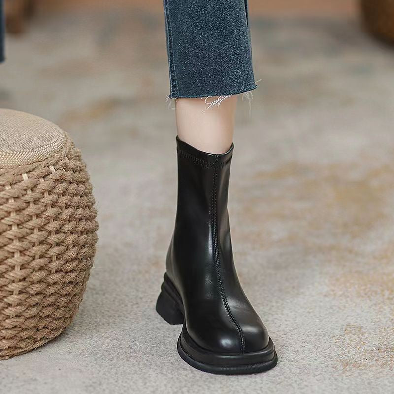 Damen Elegante Stiefeletten mit seitlichem Reißverschluss und robuster Gummisohle EB