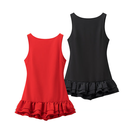 Damen Badeanzug mit voluminösem Rüschenrock und hoher Taille EB