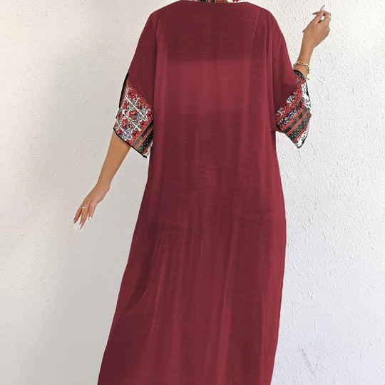 Damen eleganter, leichter Kaftan mit buntem Häkelbesatz EB