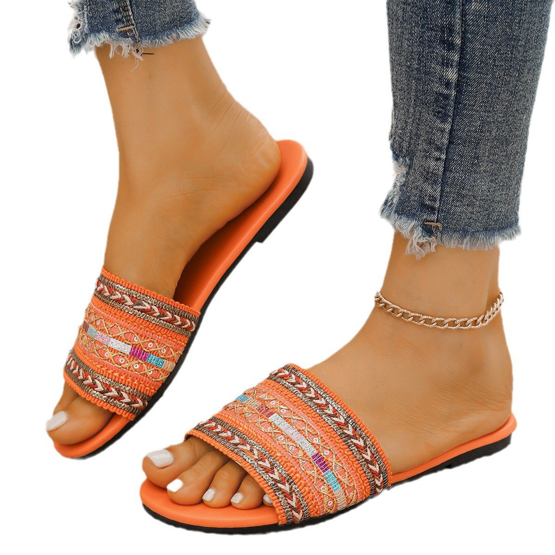 Damen dekorative Zehenstegsandalen mit buntem Schmuckdesign EB