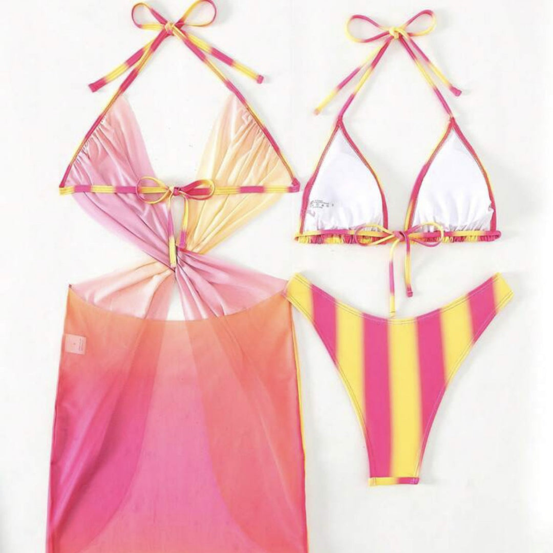 Damen Trendiges Zwei-in-Eins-Bikini-Set mit modischem Wickelrock EB