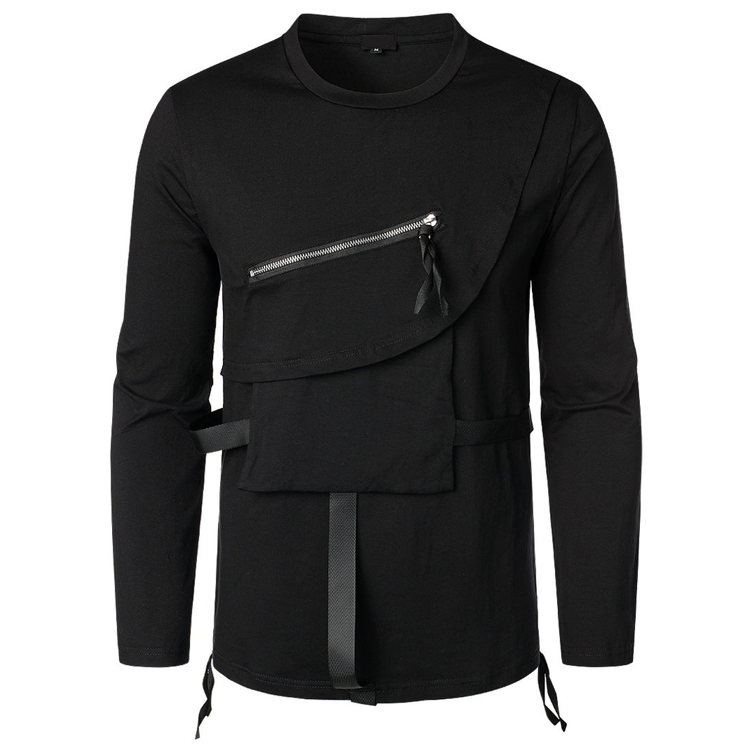Herren Modisches Langarmshirt mit Asymmetrischem Design und Praktischer Brusttasche EB