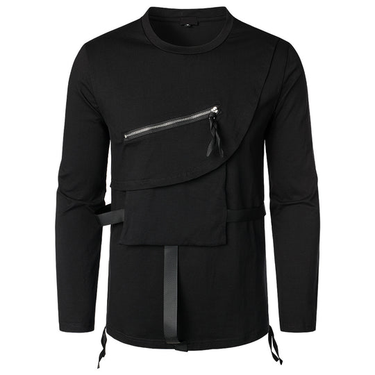 Herren Modisches Langarmshirt mit Asymmetrischem Design und Praktischer Brusttasche EB