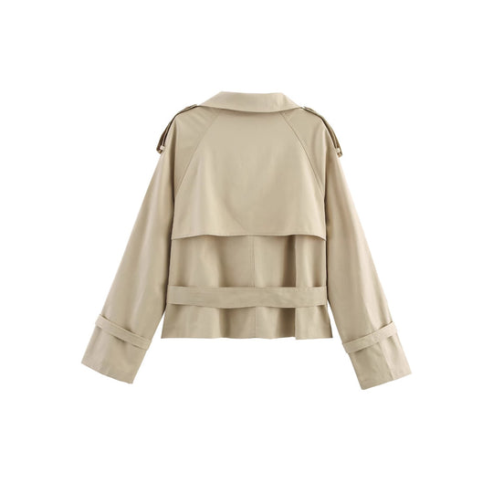 Damen modischer Trenchcoat mit hoch geschlossenem Kragen und praktischen Schulterriegeln EB