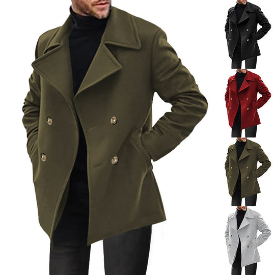 Herren Designer Wollmantel mit doppelter Knopfleiste EB