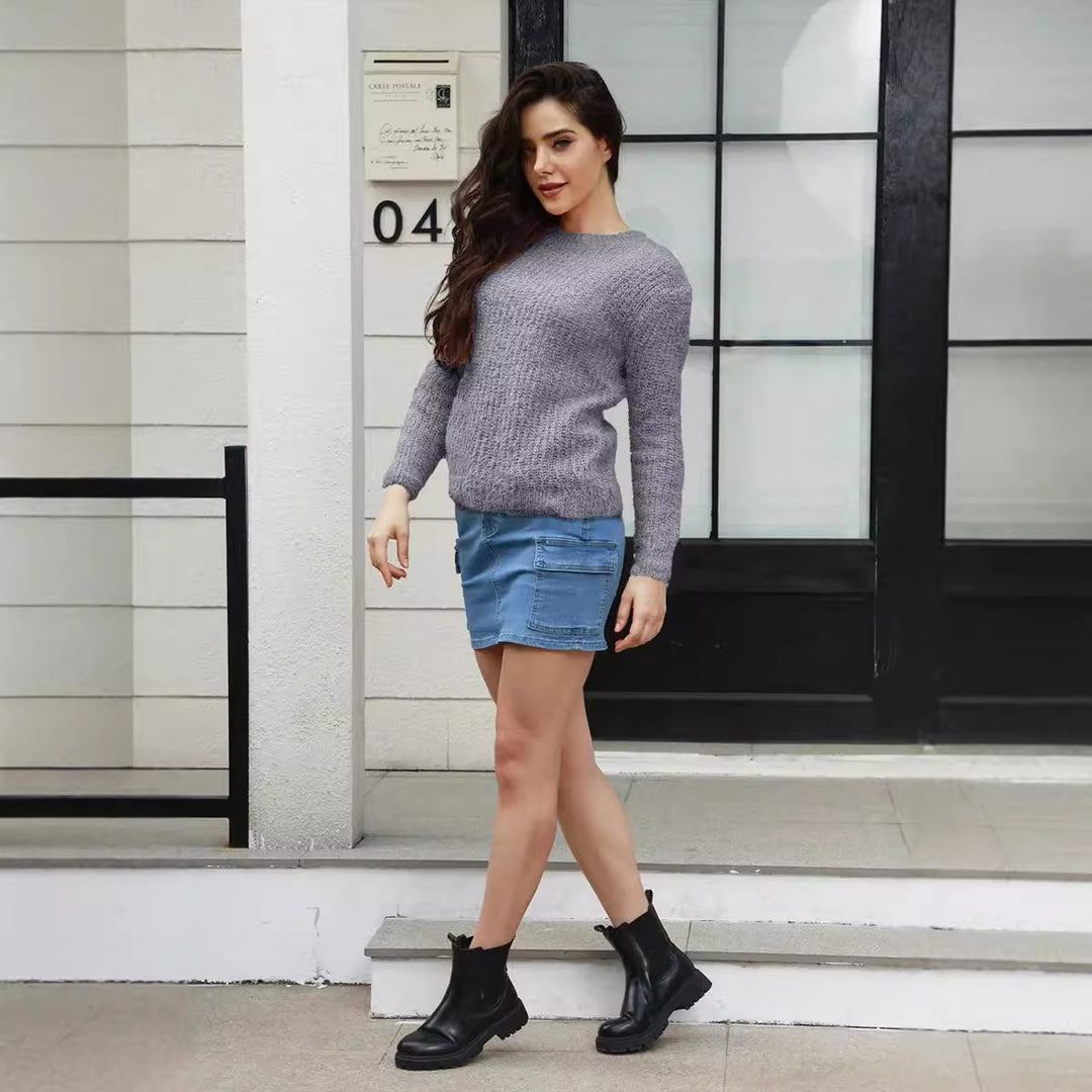 Damen Knit Pullover mit strukturiertem Gewebe und lässigem Schnitt EB
