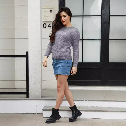 Damen Knit Pullover mit strukturiertem Gewebe und lässigem Schnitt EB